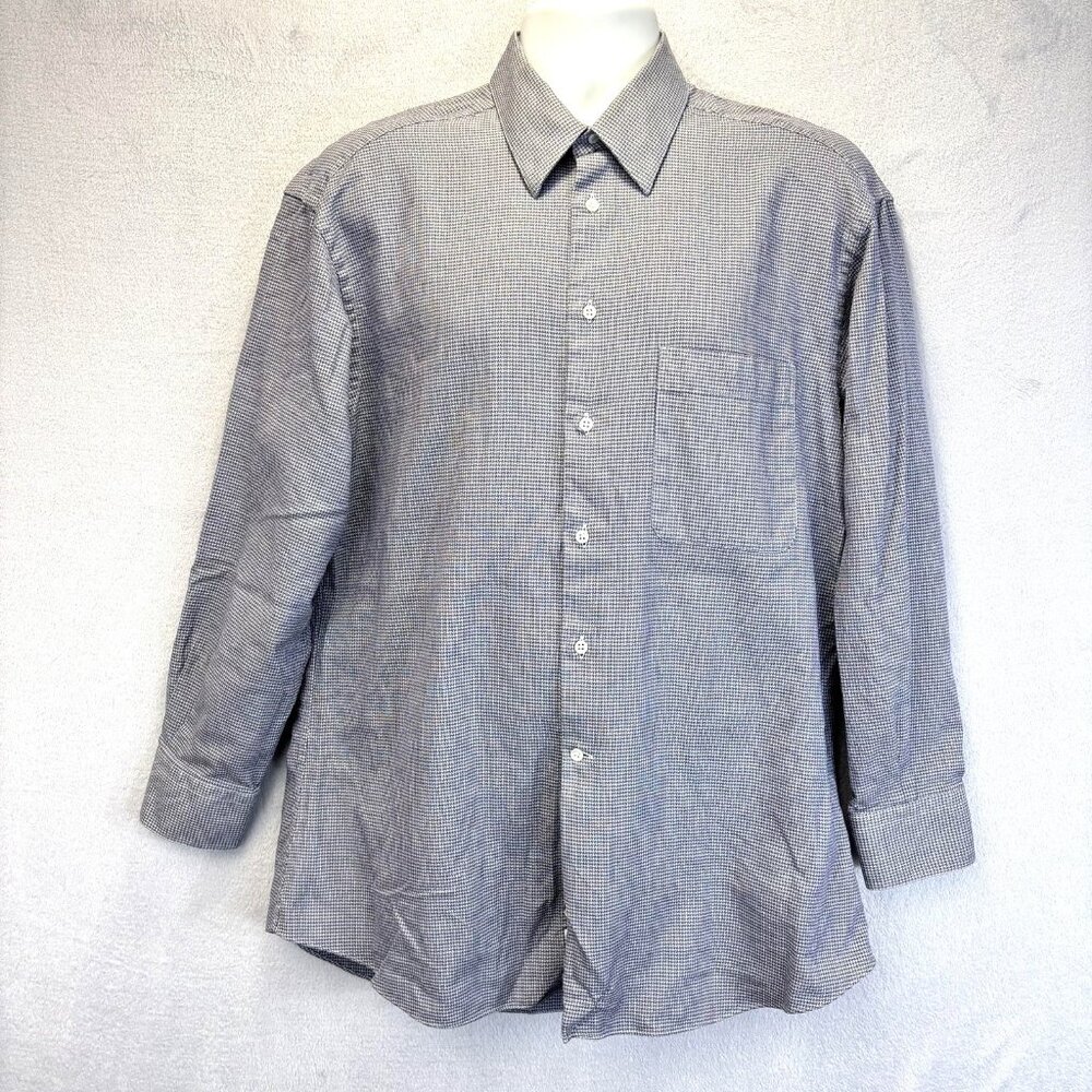 Vintage Ermenegildo Zegna‎ Button Up Dress Shirt Mens 16.5 42 Blue Check Cotton